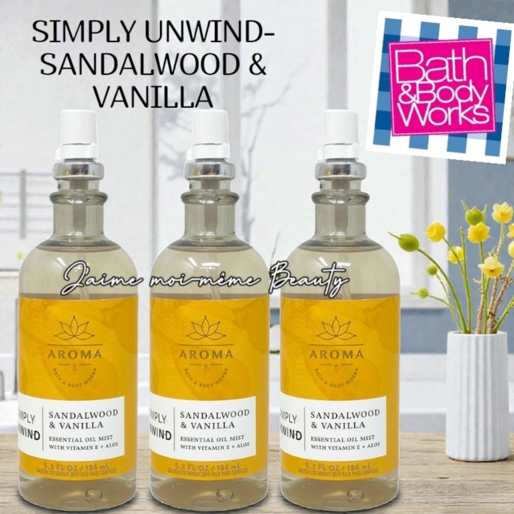 Bath And Body Works Simply Unwind Vanilla Sandalwood Aromatherapy Linen Sprays